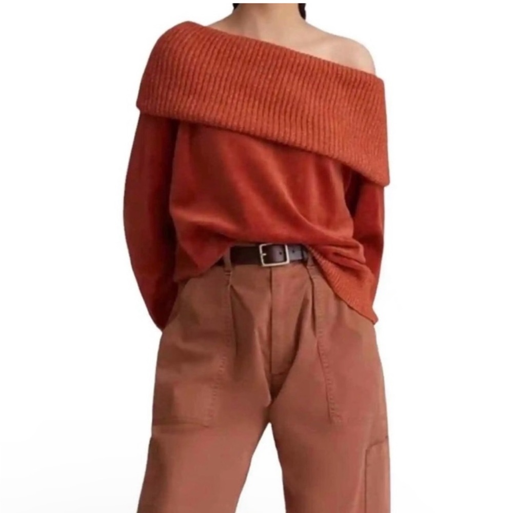 Anthropologie Daily Practice off the shoulder velvet sweater